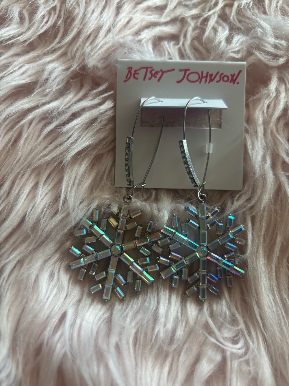Betsey Johnson Iridescent Snowflake Drop Earrings - Silver Holographic